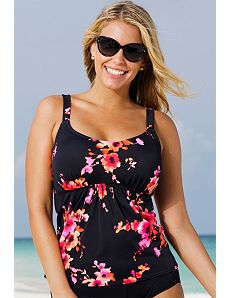 Orange Poppies Flared Tankini Top by Beach Belle