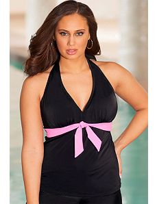 B. Belle Sassy Tie Front Halter Tankini Top by b. belle
