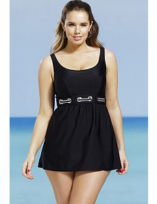 Black Nautical Grommet Swimdress by Delta Burke
