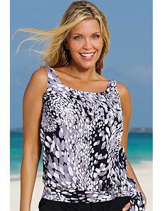 White Dew Drops Blouson Tankini Top by Beach Belle