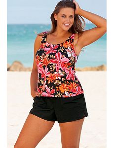 Orange Tropical Garden Cargo Shortini by Beach Belle