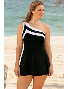 Black and White Colorblocked Swimdress by Longitude