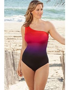 Orange Ombre One Shoulder Tank Swimsuit by Longitude
