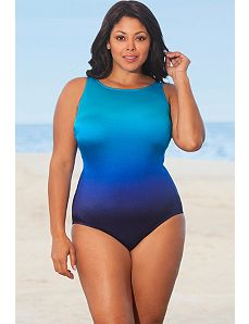 Blue Ombre High Neck Swimsuit by Longitude