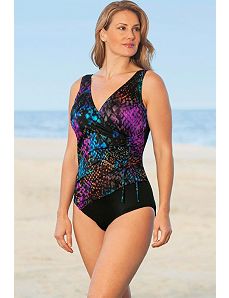 Multi Cheating Cheetah Surplice Swimsuit by Longitude