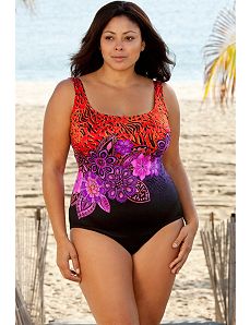 Longitude Orange and Pink Flower Tank Swimsuit by Longitude