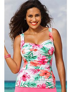 Pink Hibiscus Twist Front Tankini Top by Swim Sexy