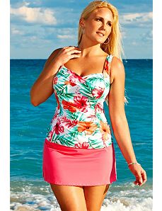 Pink Hibiscus Slit Skirtini by Swim & Sun