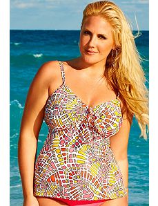 Pink Mosaic Flared Tankini Top by Swim & Sun