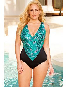 Swim Sexy Teal Animal V-Neck Swimsuit by Swim Sexy