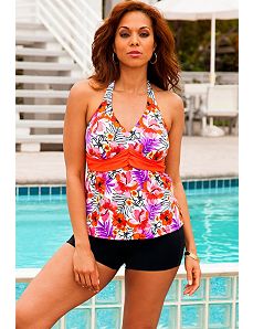 Cherry Blossom Sash Halter Black Boy Shortini by Swim Sexy