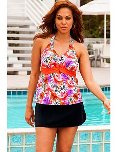 Cherry Blossom Sash Halter Black Slit Skirtini by Swim Sexy