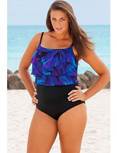 Purple Darling Triple Tier Tank Swimsuit by Longitude