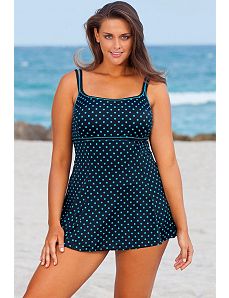 Turquoise Dots Plus Size Linger Swimdres by Longitude