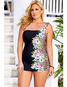 Leopard Tropical One Shoulder Swimdress by Swim & Sun