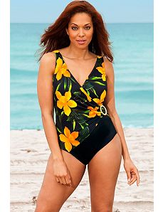 Yellow Rajah Ring Surplice Swimsuit by Longitude