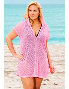 Neon Pink Mesh Pull Over Hoodie by Beach Belle