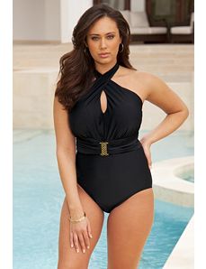 Monroe Black Cross Over Halter Swimsuit by Swim Sexy
