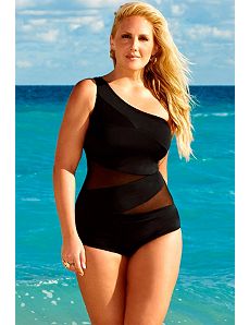 Black Mesh One Shoulder Swimsuit by Swim Sexy