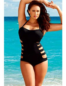Bandeau One Piece with Strip Inserts by Swim Sexy