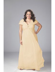 Chiffon formal dress with ruched portrait collar by Sydney's Closet