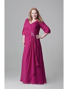 Beautiful draped chiffon gown with sleeves by Sydney's Closet