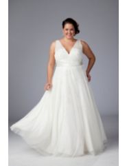 Netting V-neck informal wedding gown by Sydney's Closet