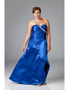 One-shoulder satin charmeuse A-line gown by Sydney's Closet