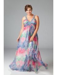 V-neck chiffon floral print gown by Sydney's Closet