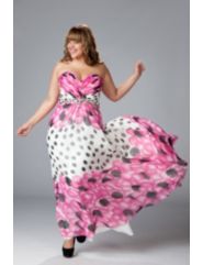 Strapless chiffon print gown with A-line skirt by Sydney's Closet