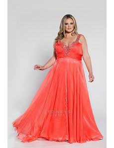 Long chiffon V-neck gown with sequined straps by Sydney's Closet