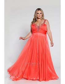 Long chiffon V-neck gown with sequined straps by Sydney's Closet