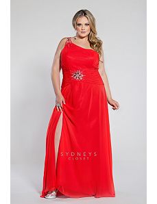 Chiffon one-shoulder gown with beaded spaghetti st by Sydney's Closet