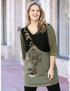 Mixed Print Knit Tunic by Ulla Popken
