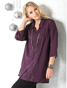 Metallic Pintuck Tunic Blouse by Ulla Popken