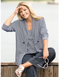 Striped Knit Shacket by Ulla Popken