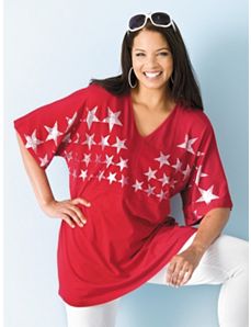 Metallic Star Knit Tunic by Ulla Popken