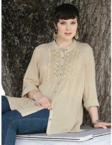 Crochet Detail Tunic Blouse by Ulla Popken