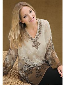 Dip Dye Embroidered Tunic Set by Ulla Popken