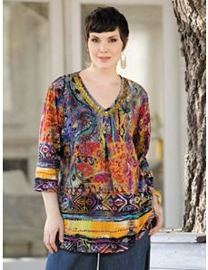 Print Beaded Knit Tunic by Ulla Popken
