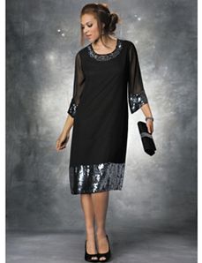 Sequin Banded Chiffon Dress by Ulla Popken