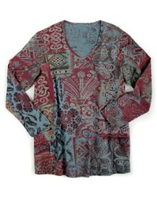 Silver Embroidered Print Knit Top by Ulla Popken