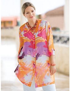 Brushstroke Print Duster Set by Ulla Popken