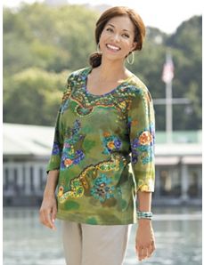 Paisley Print Knit Tee by Ulla Popken