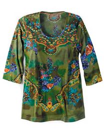 Paisley Print Knit Tee by Ulla Popken