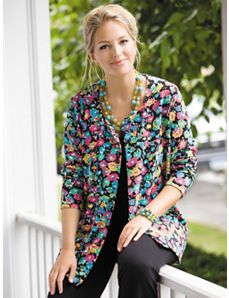 Floral Knit Cardigan by Ulla Popken