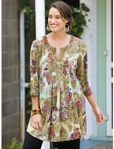 Animal Paisley Print Knit Tunic by Ulla Popken