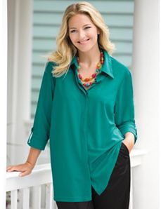 Cover Placket Knit Shirt by Ulla Popken