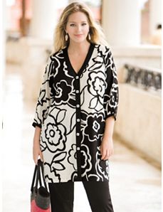Graphic Floral Shacket Duster by Ulla Popken