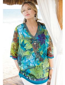 Embellished Floral Tunic by Ulla Popken